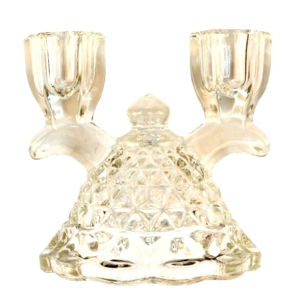 Vintage Double Candlestick Candle Holder Pressed Imperial Glass Katy Lace Edge - Picture 4 of 7